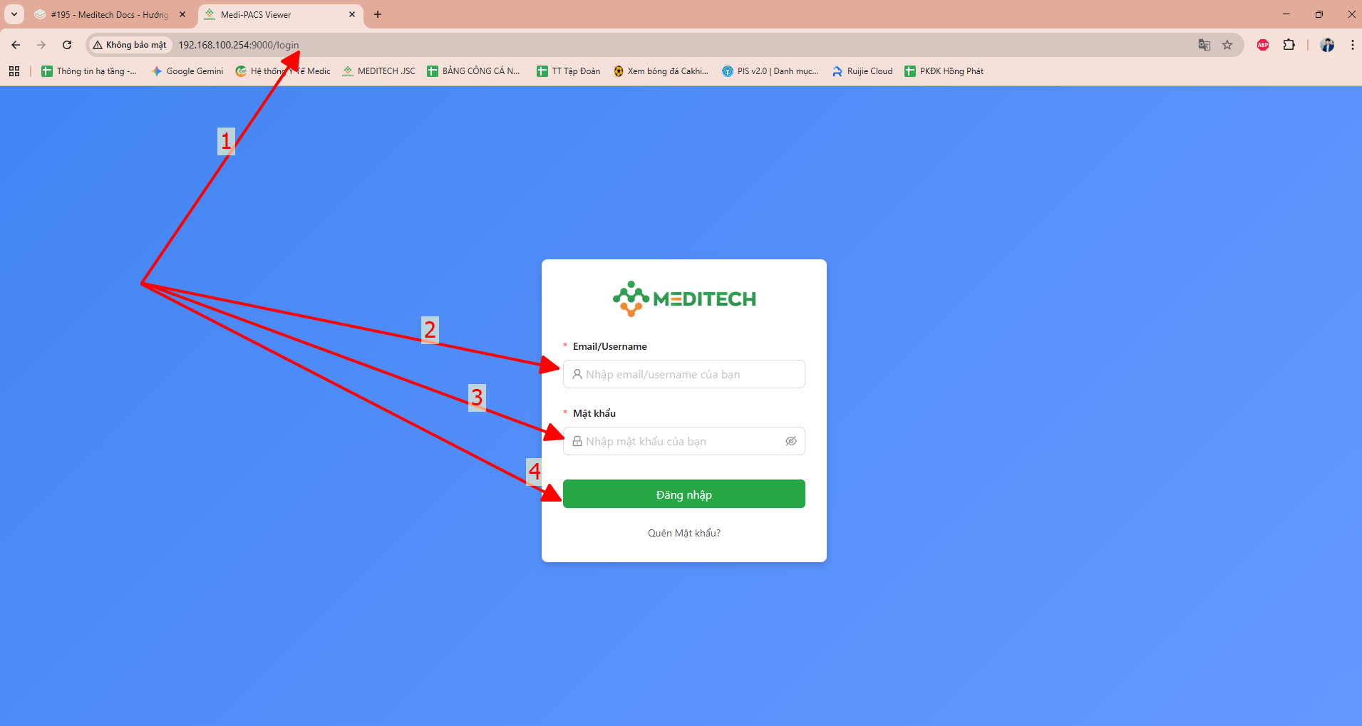 Cửa sổ đăng nhập hệ thống Medi-Pacs